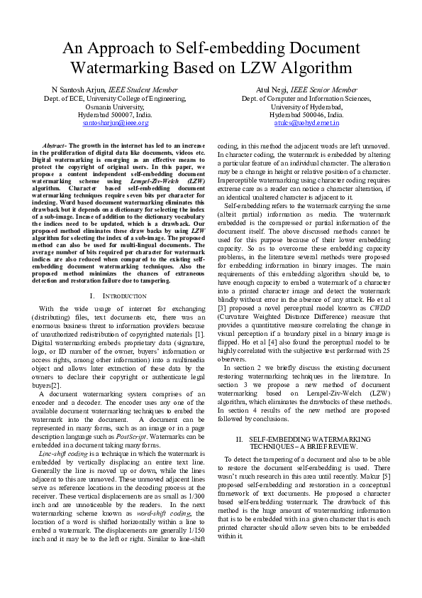 (PDF) An approach to self-embedding document watermarking based on LZW ...