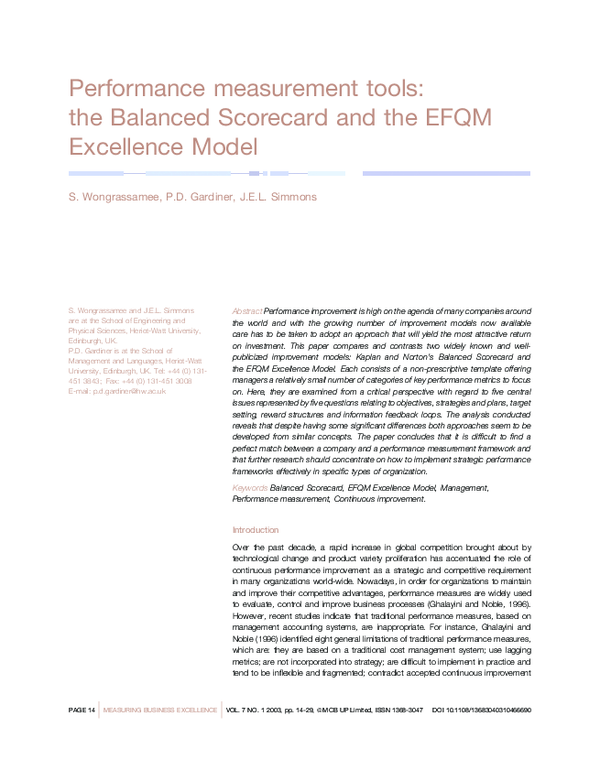 (PDF) Performance measurement tools: the Balanced Scorecard and the ...