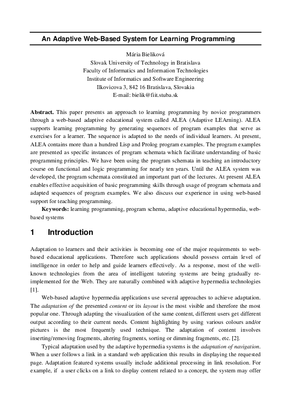 (PDF) An adaptive web-based system for learning programming