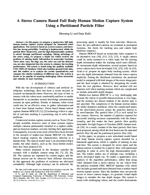 (PDF) A stereo camera based full body human motion capture system using ...