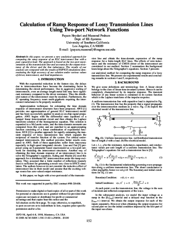 (PDF) Calculation of ramp response of lossy transmission lines using ...