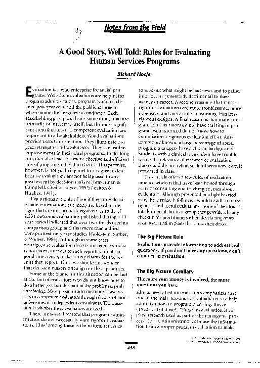 (PDF) ь Notes from the Field A Good Story, Well Told: Rules for ...