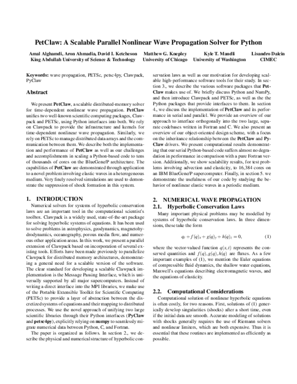 (PDF) PetClaw: a scalable parallel nonlinear wave propagation solver ...