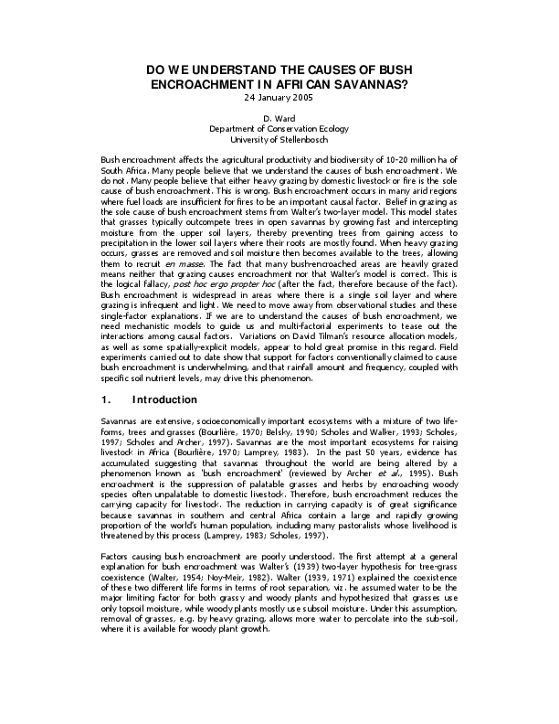 (PDF) Do we understand the causes of bush encroachment in African savannas? David Ward
