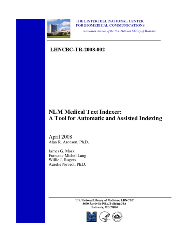(PDF) NLM medical text indexer: a tool for automatic and assisted indexing