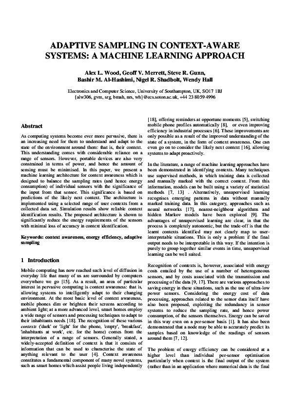(PDF) Adaptive sampling in context-aware systems: a machine learning ...