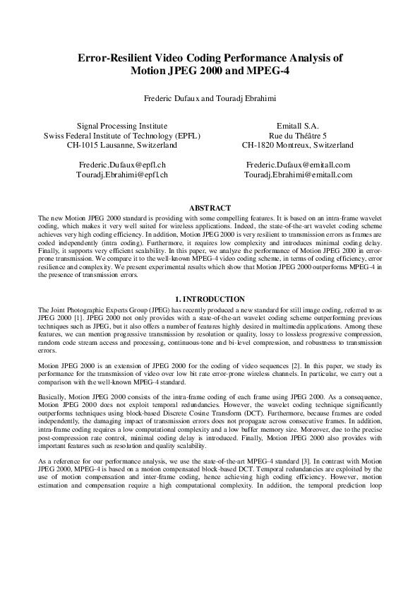(PDF) Error-resilient video coding performance analysis of Motion JPEG ...