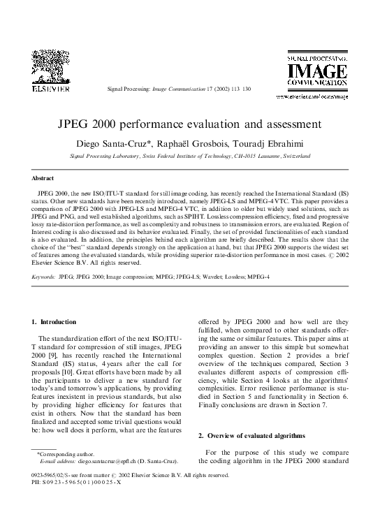 (PDF) JPEG 2000 performance evaluation and assessment