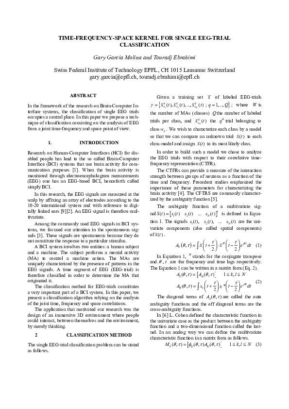 Pdf Time Frequency Space Kernel For Single Eeg Trial Classification Pdf Time Frequency Space Kernel For Single Eeg Trial Classification
