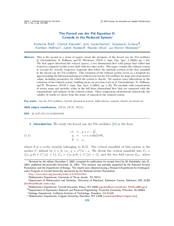 (PDF) The forced van der Pol equation II: Canards in the reduced system
