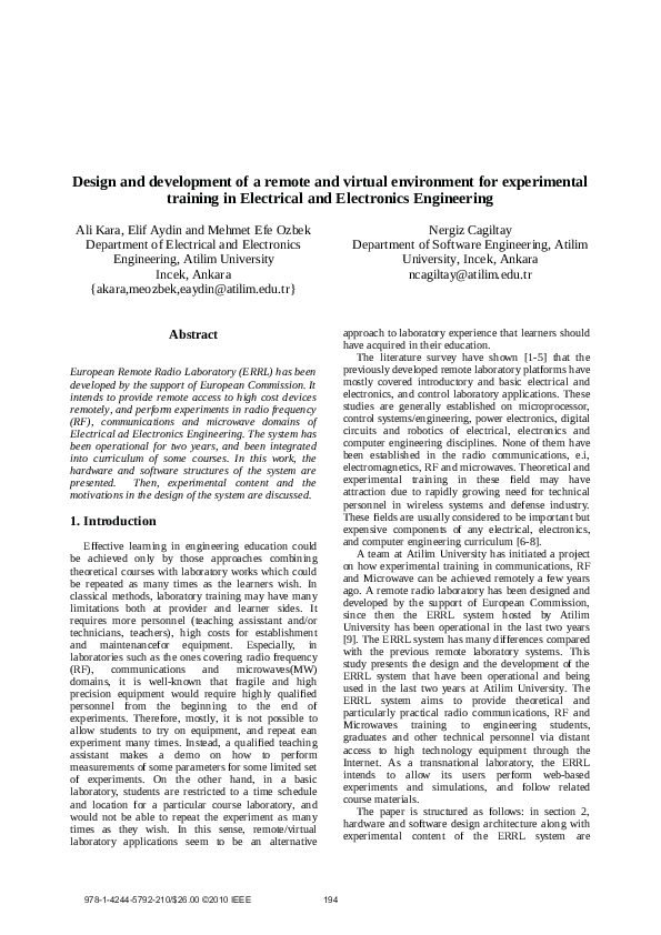 (PDF) Design and development of a remote and virtual environment for ...