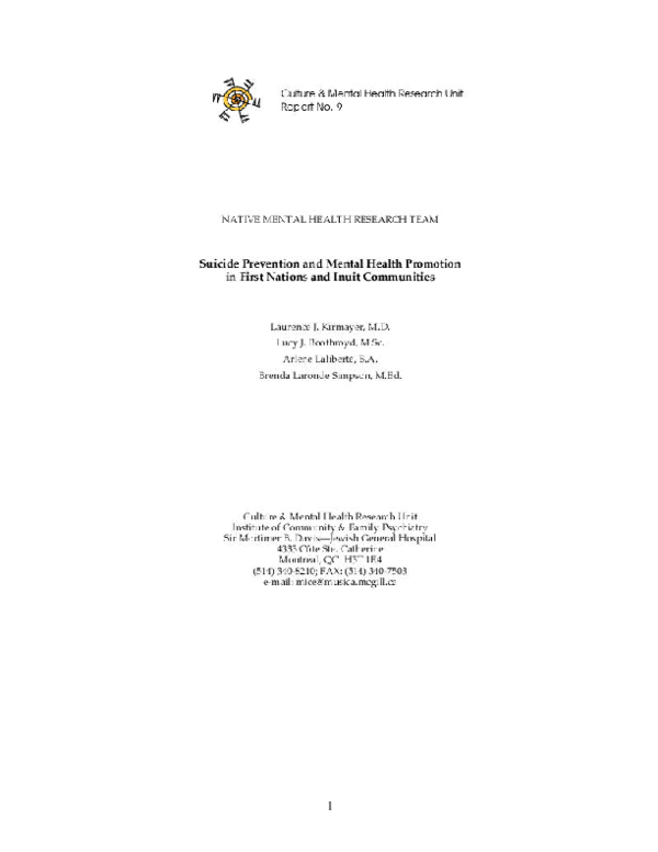 (PDF) Suicide prevention and mental health promotion in First Nations ...