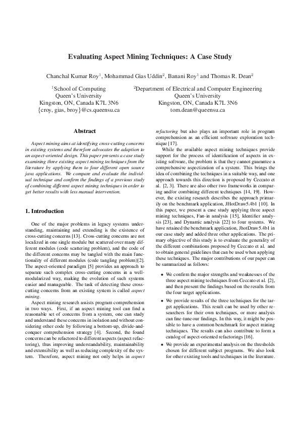 (PDF) Evaluating aspect mining techniques: A case study