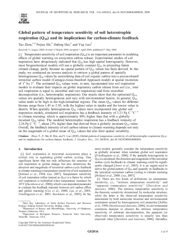 (PDF) Global pattern of temperature sensitivity of soil heterotrophic ...