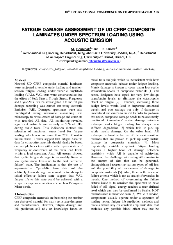 (PDF) FATIGUE DAMAGE ASSESSMENT OF UD CFRP COMPOSITE LAMINATES UNDER ...