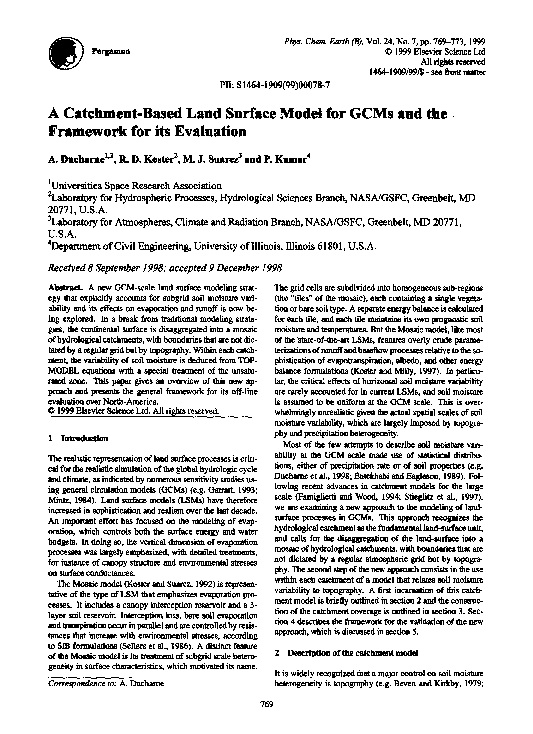 (PDF) A catchment-based land surface model for GCMs and the framework ...