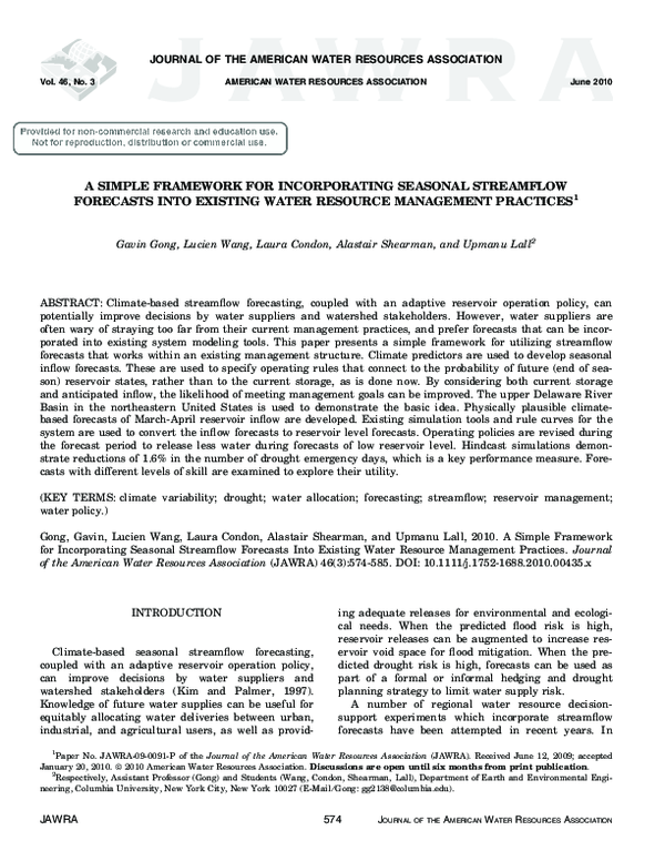 (PDF) A Simple Framework for Incorporating Seasonal Streamflow ...