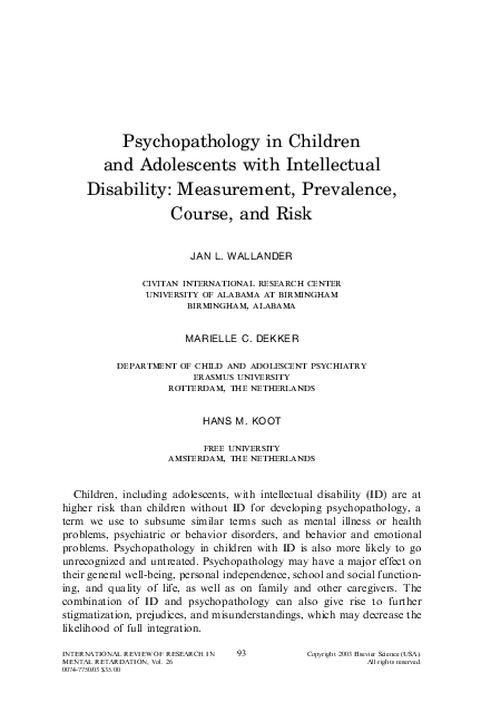 (PDF) Psychopathology in children and adolescents with intellectual ...