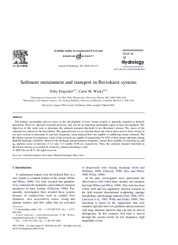 (PDF) Sediment entrainment and transport in fluviokarst systems