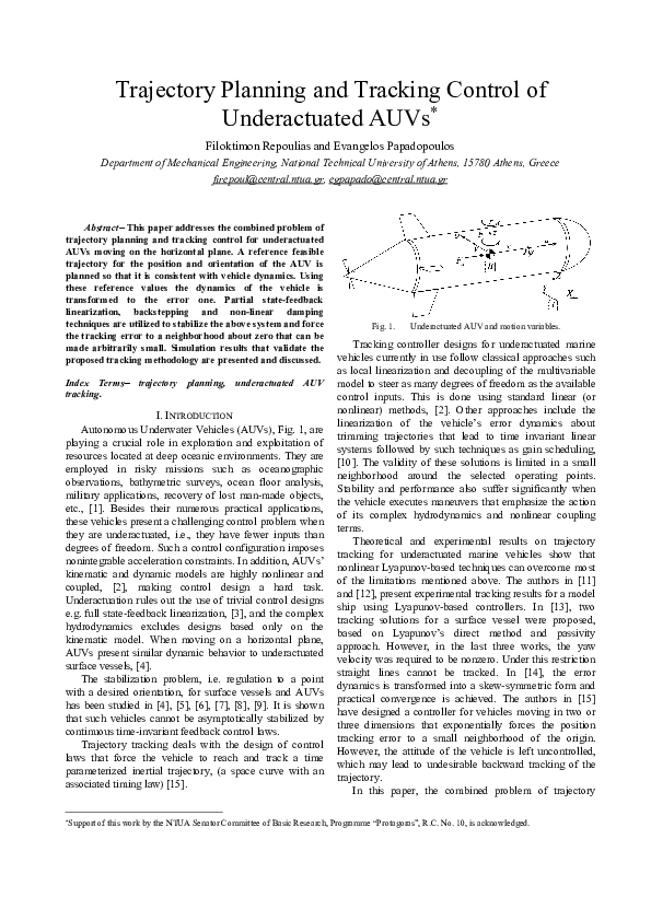 (PDF) Trajectory planning and tracking control of underactuated AUVs