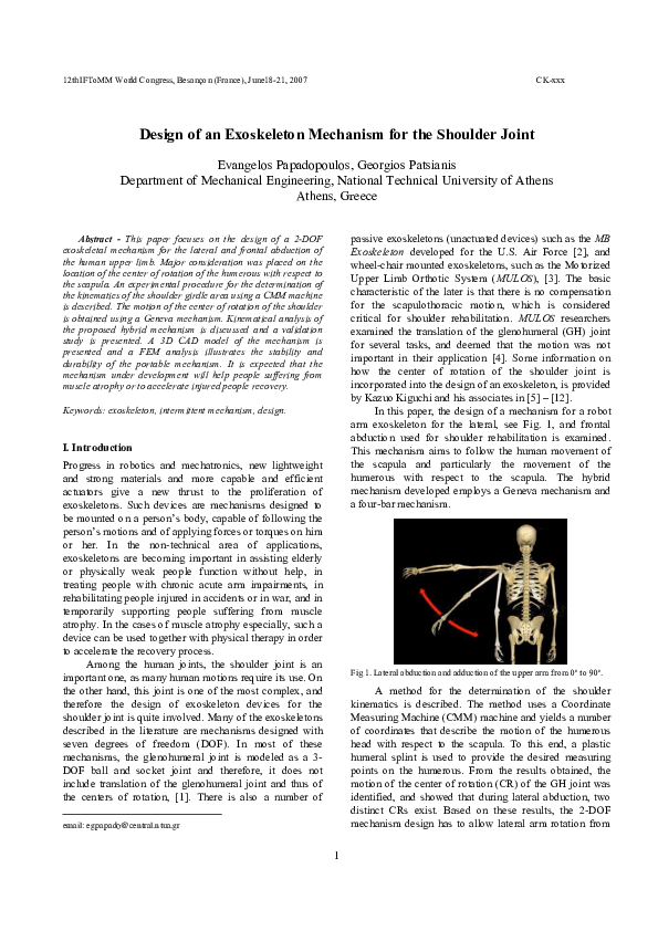 (PDF) Design of an Exoskeleton Mechanism for the Shoulder Joint