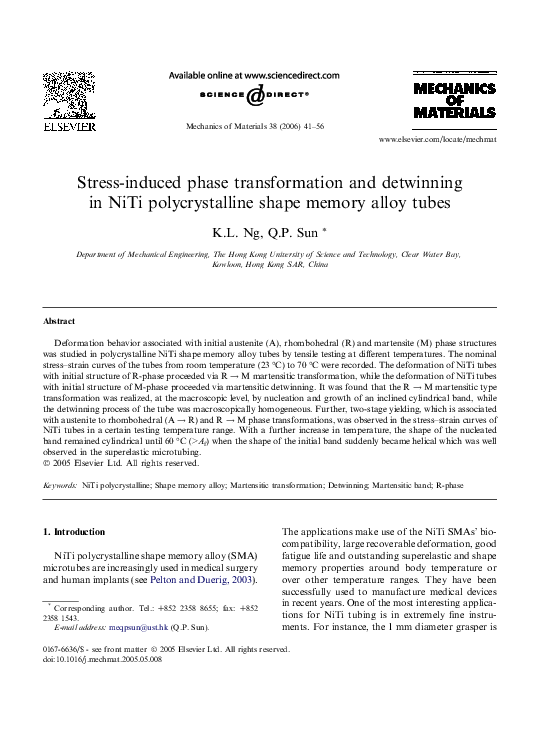 (PDF) Stress-induced phase transformation and detwinning in NiTi ...