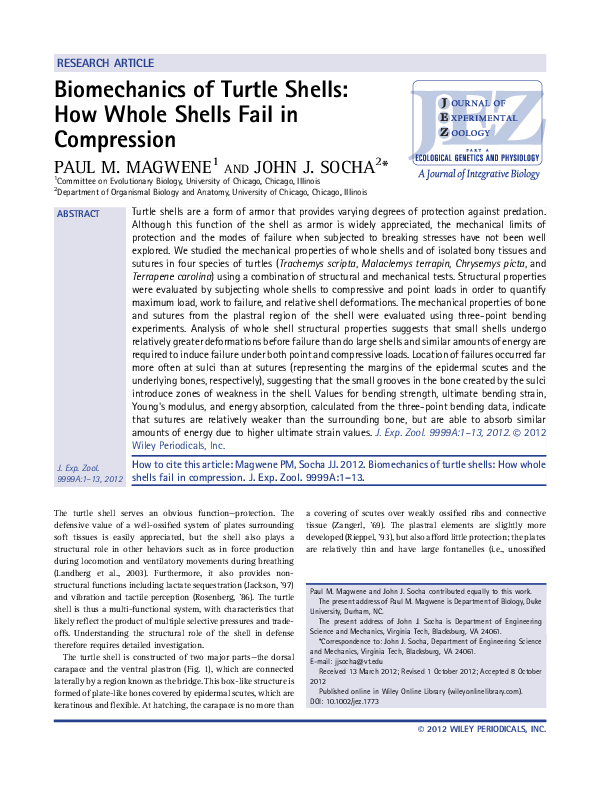 (PDF) Biomechanics of Turtle Shells: How Whole Shells Fail in Compression
