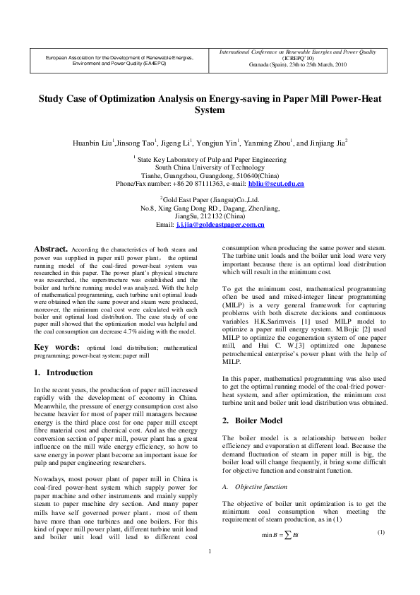 (PDF) Study Case of Optimization Analysis on Energy-saving in Paper ...