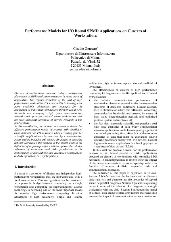 (PDF) Performance models for I/O bound SPMD applications on clusters of ...