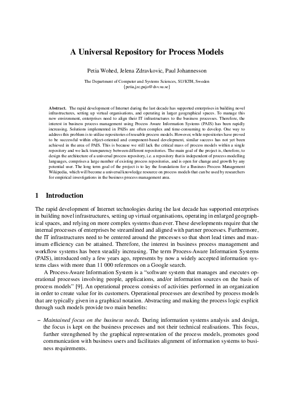 (PDF) A Universal Repository for Process Models