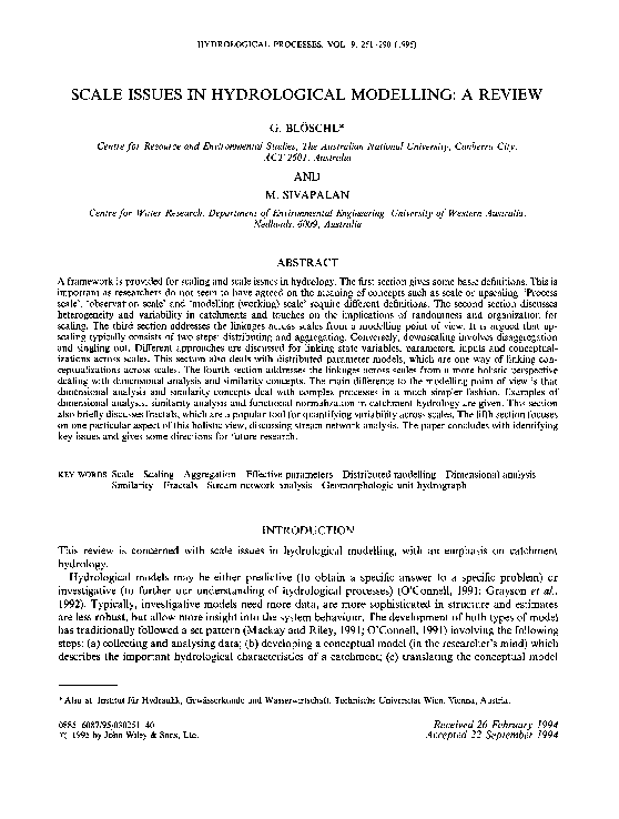 (PDF) Scale issues in hydrological modelling: a review