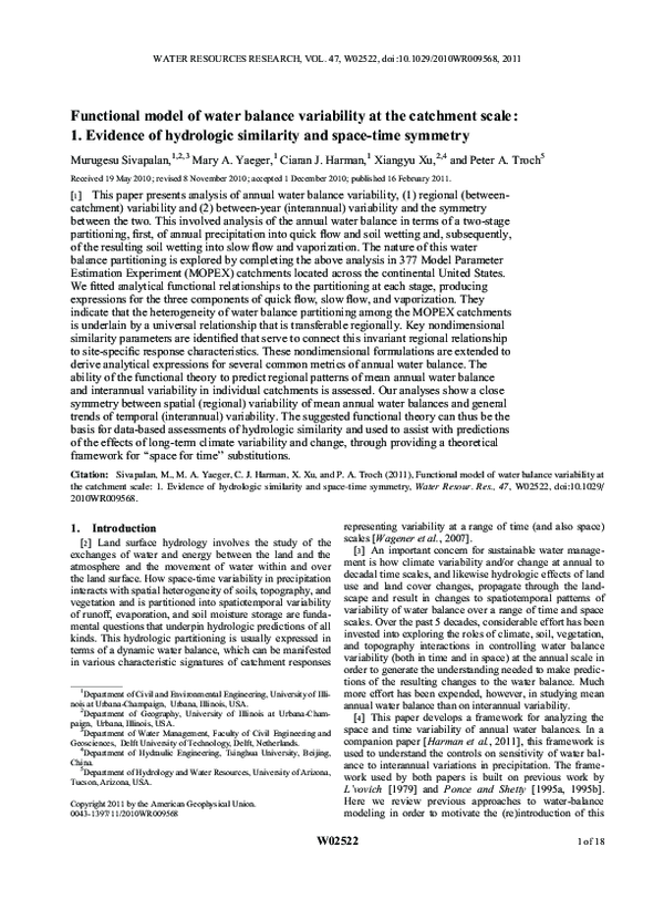 (PDF) Functional model of water balance variability at the catchment ...