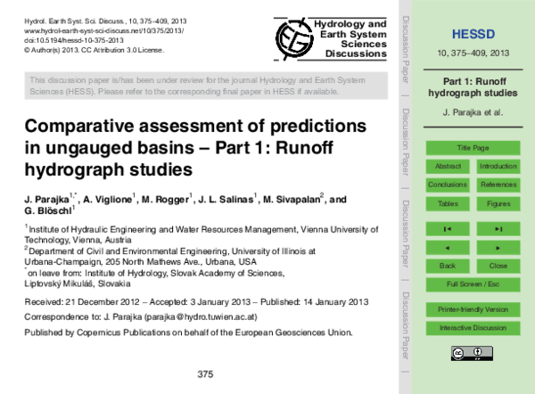 (PDF) Comparative assessment of predictions in ungauged basins–Part 1 ...