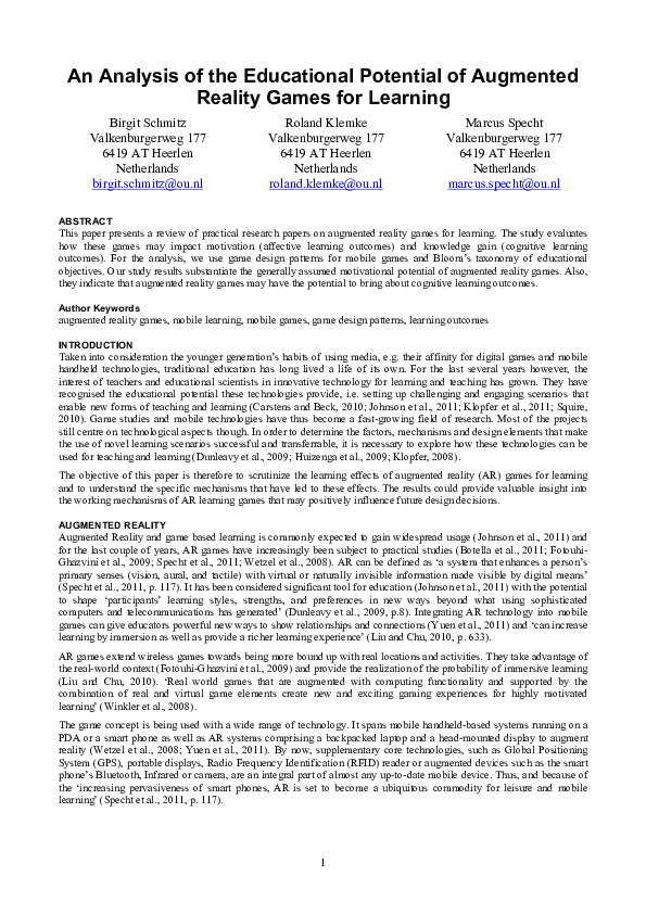 (PDF) An Analysis of the Educational Potential of Augmented Reality ...