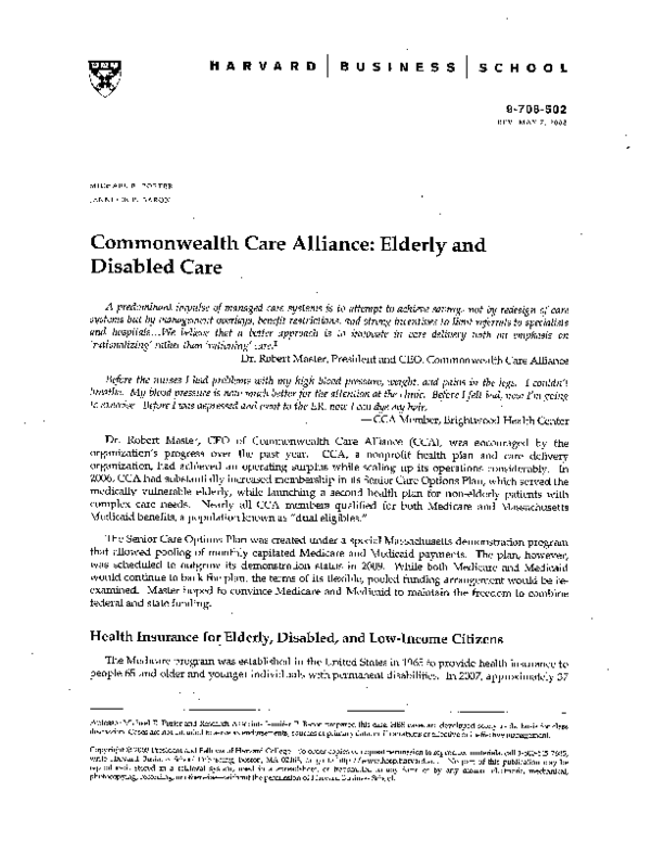 (PDF) Commonwealth Care Alliance Elderly and Disabled Care Michael E. Porter Academia.edu