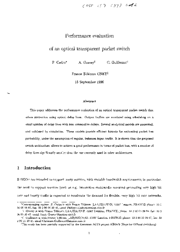 (PDF) Performance Evaluation of an optical transparent packet switch