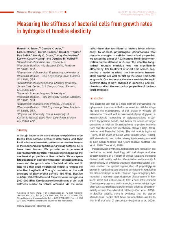 (PDF) Measuring the stiffness of bacterial cells from growth rates in ...
