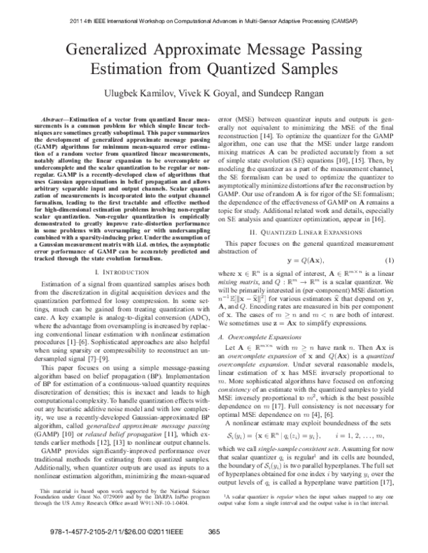 (PDF) Generalized approximate message passing estimation from quantized ...