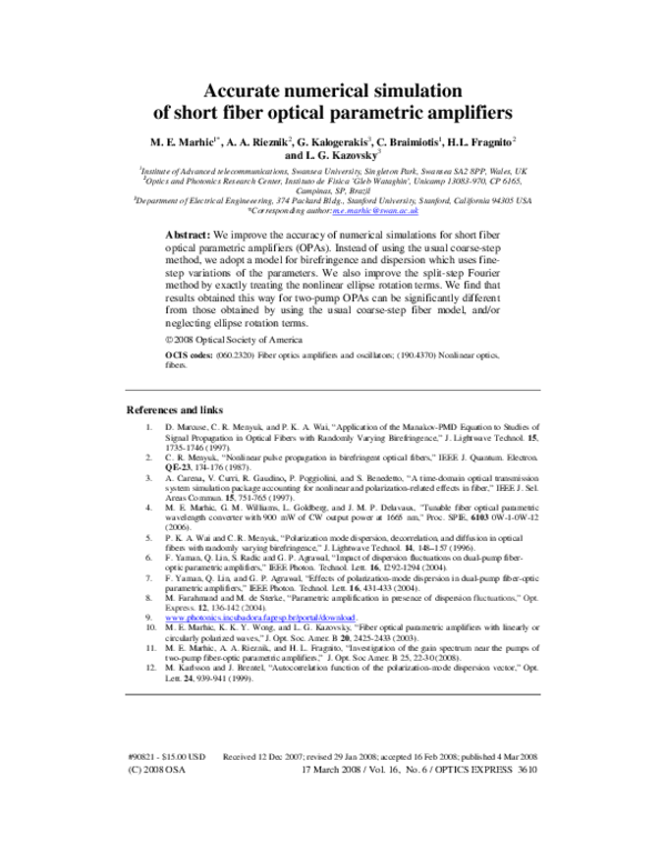 (PDF) Accurate numerical simulation of short fiber optical parametric ...