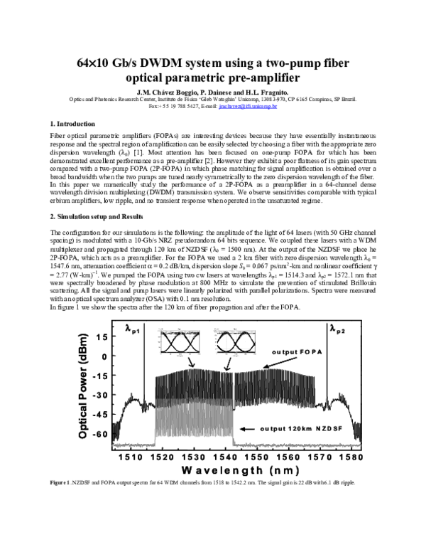 (PDF) 64× 10 Gb/s DWDM system using a two-pump fiber optical parametric ...