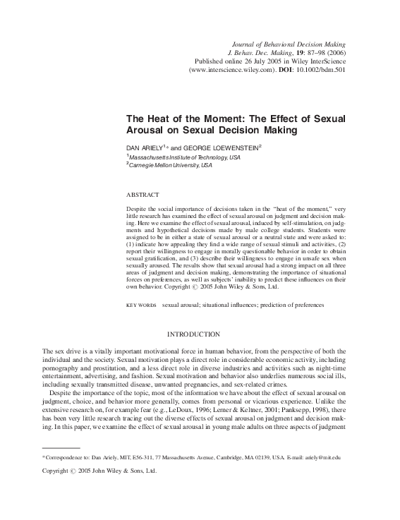 (PDF) The heat of the moment: The effect of sexual arousal on sexual ...
