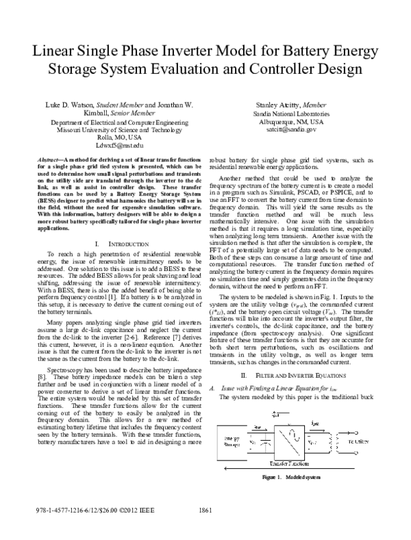 (PDF) Linear single phase inverter model for Battery Energy Storage ...