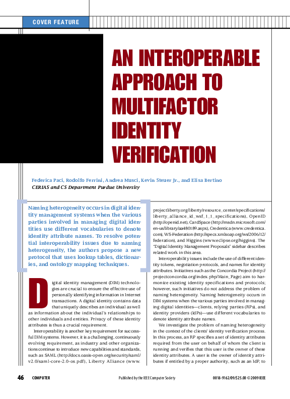 (PDF) An interoperable approach to multifactor identity verification