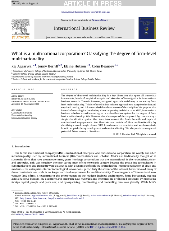 (PDF) What is a multinational corporation? Classifying the degree of ...