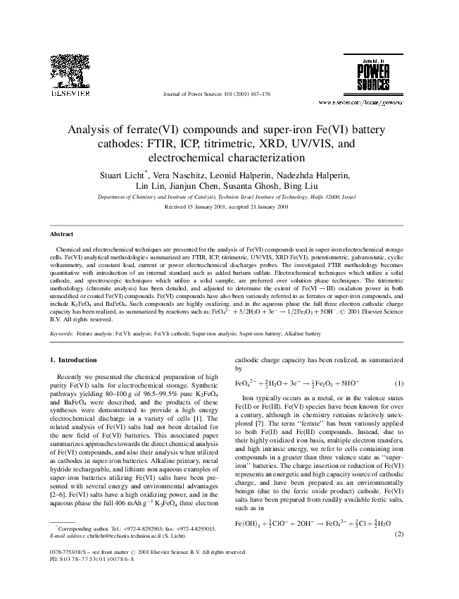 (PDF) Analysis of ferrate (VI) compounds and superiron Fe (VI) battery