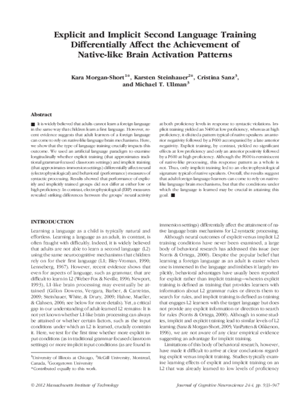 (PDF) Explicit and implicit second language training differentially ...