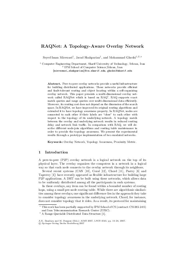(PDF) RAQNet: A Topology-Aware Overlay Network