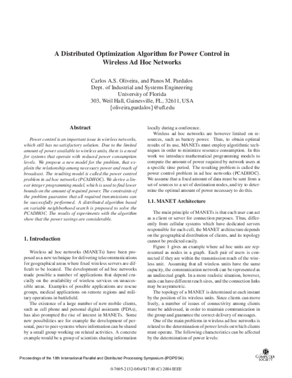 (PDF) A distributed optimization algorithm for power control in ...