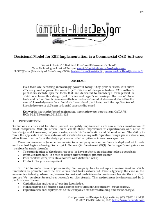 (PDF) Decisional Model for KBE Implementation in a Commercial CAD Software