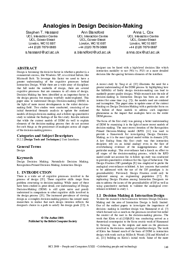 (PDF) Analogies in design decision-making